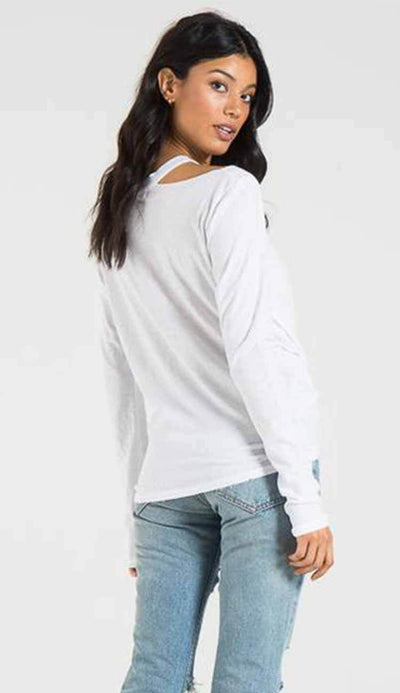 Alexa long sleeve tee with distressing by philanthropy in white view 6