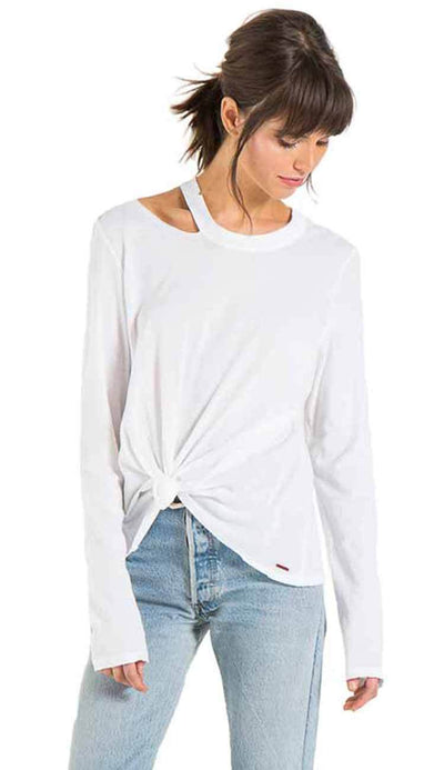 Alexa long sleeve tee with distressing by philanthropy in white