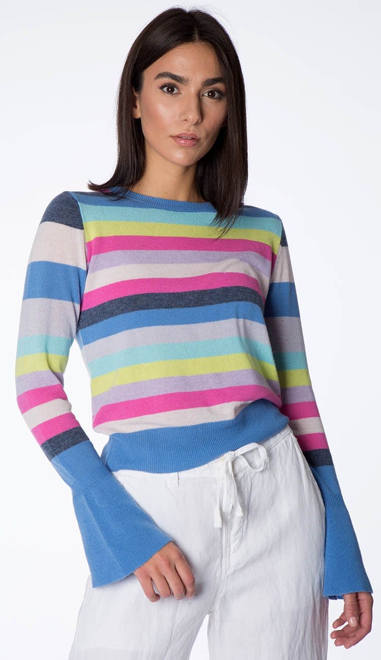 stripe bell-sleeve cashmere sweater front view by autumn cashmere