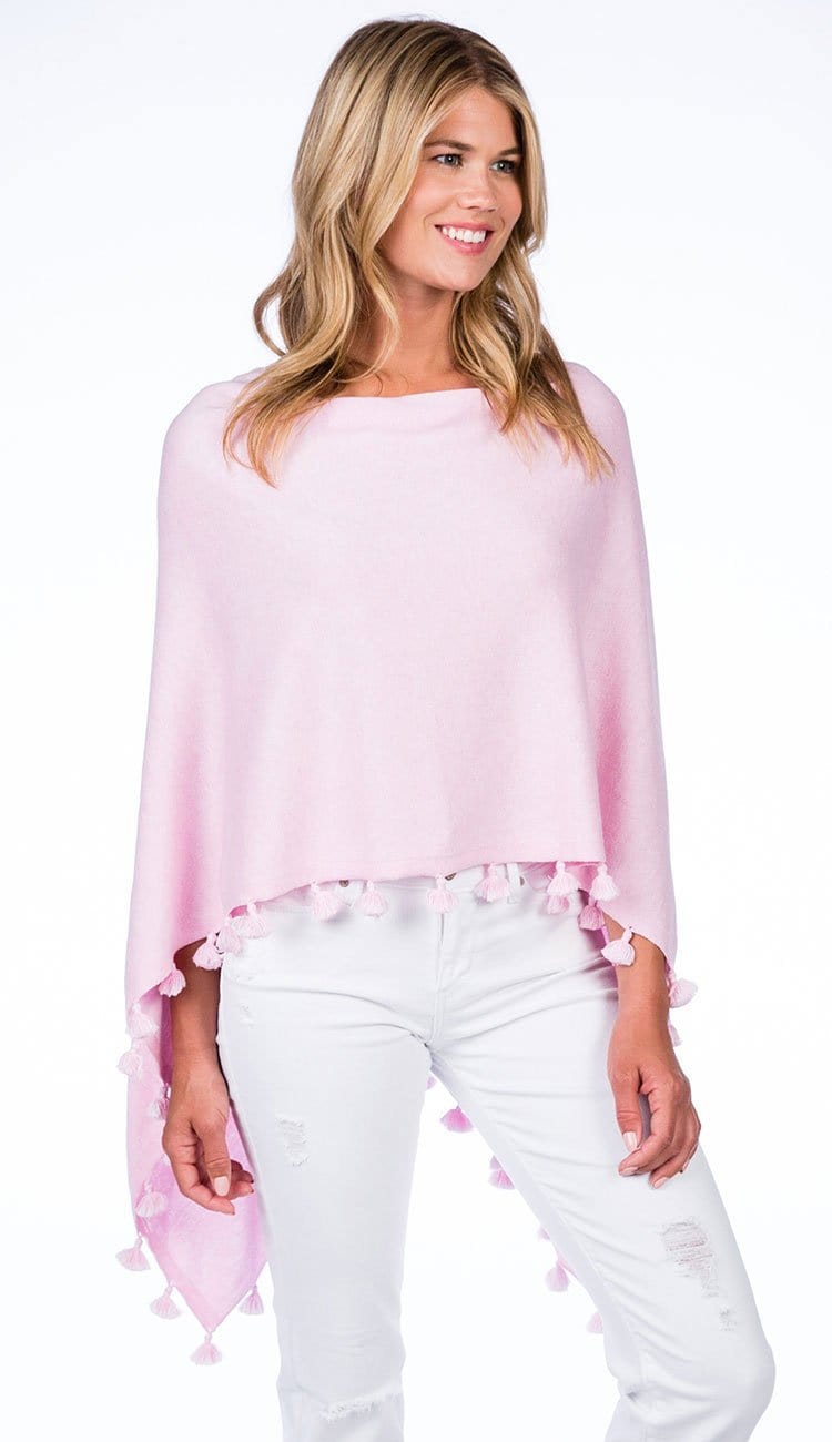 BERMUDA PINK ALASHAN COTTON CASHMERE TOPPER WITH TASSELS