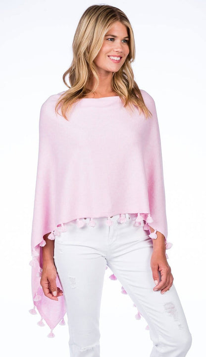 BERMUDA PINK ALASHAN COTTON CASHMERE TOPPER WITH TASSELS