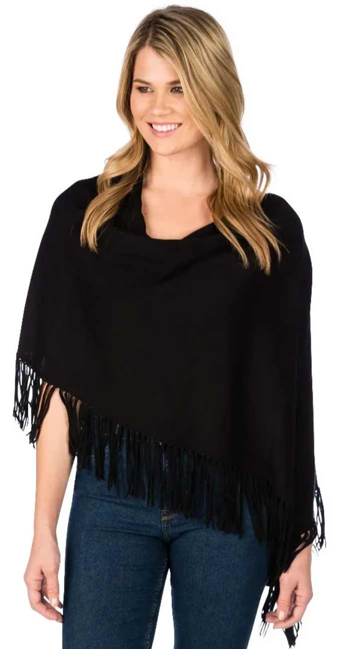 Caroline Grace Cotton Fringe Topper in Black - Paula &  Chlo