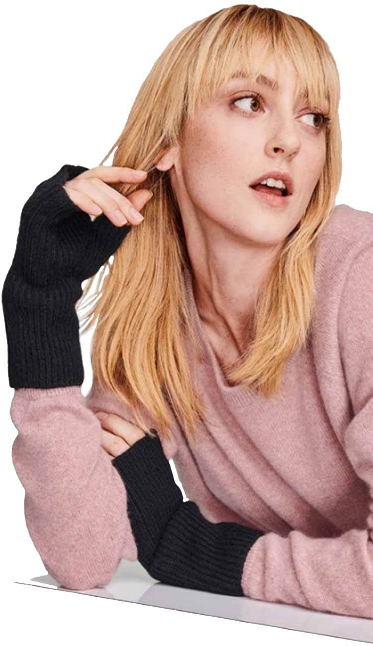 black cashmere plush rib arm warmer white and warren