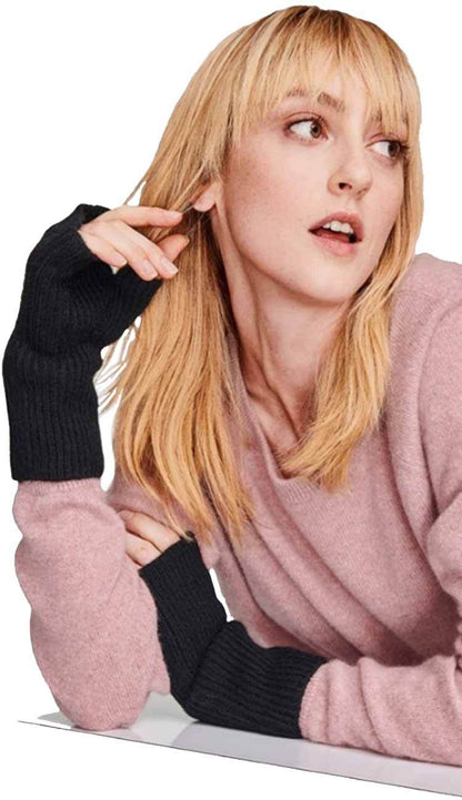 black cashmere plush rib arm warmer white and warren