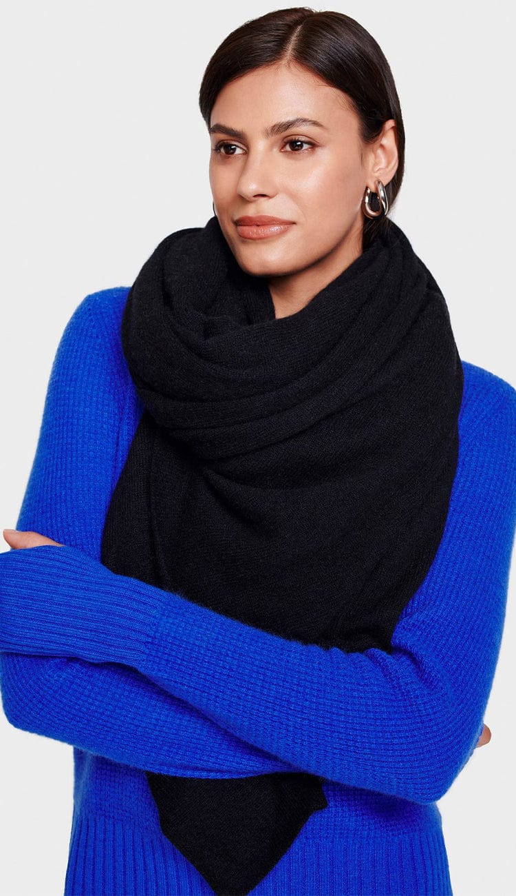 Black travel wrap by White and Warren 100% cashmere wrap.