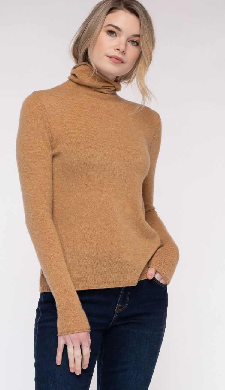 blonde camel funnel neck sweater - alashan cashmere - paula and chlo