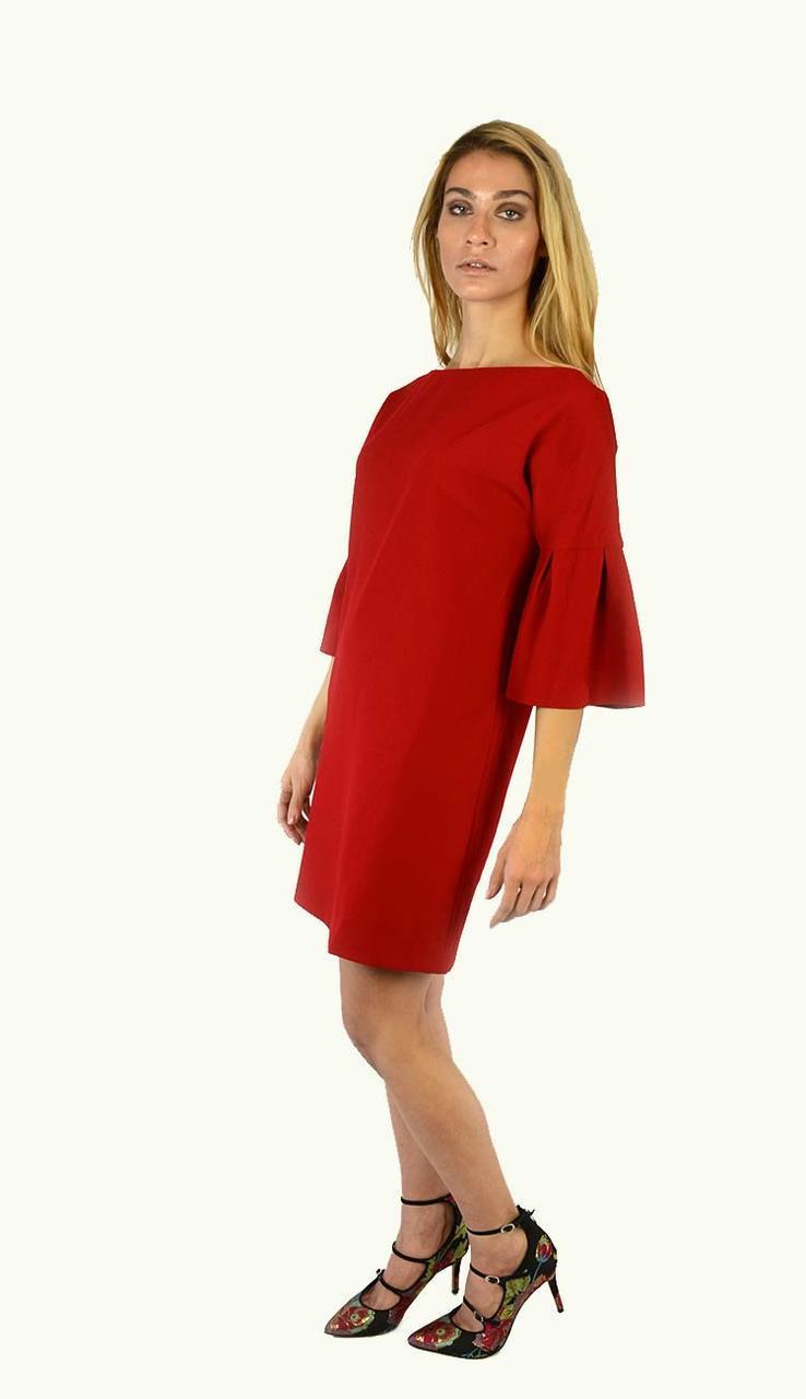 Bell-Sleeve Shift Dress- Venetian Red