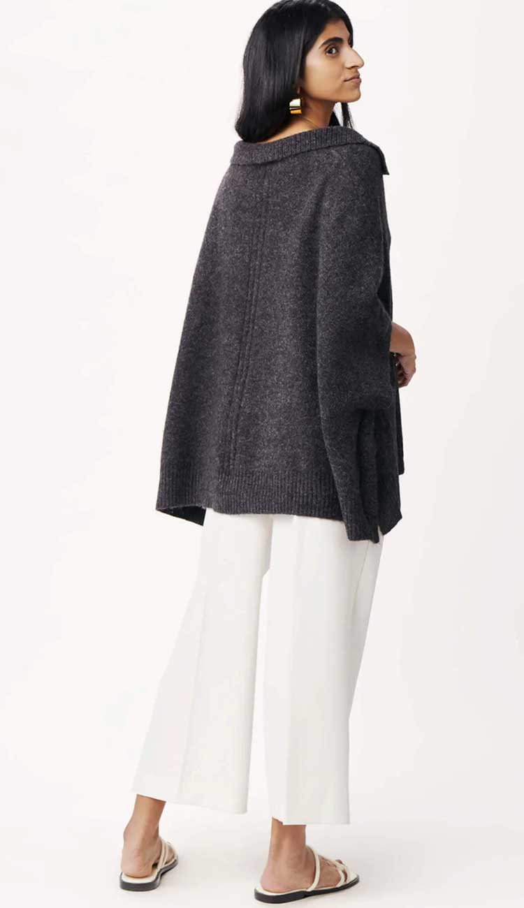 Cambridge collar poncho with mohair in charcoal back view by MerSea - Paula & Chlo. Shop this beautiful poncho.