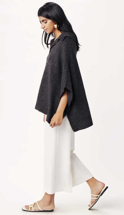 Cambridge collar poncho with mohair in charcoal side view by MerSea - Paula & Chlo. Shop this beautiful poncho.