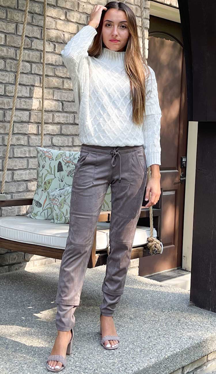 Candice Vegan Suede Pant by Raffaello Rossi in Taupe - Paula & Chlo. This fabulous relaxed jogger style pant similar to the Candy Pant.