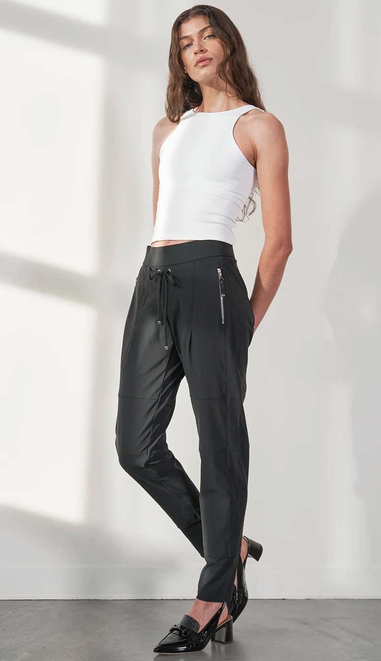 Raffaello Rossi Candy Pant in black, women’s slim jogger pant with drawstring waist and zip pockets