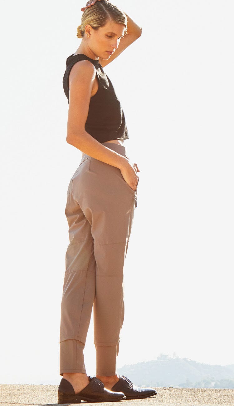 Raffaello Rossi Candy Pant in taupe, women’s slim jogger pant with drawstring waist and zip pockets
