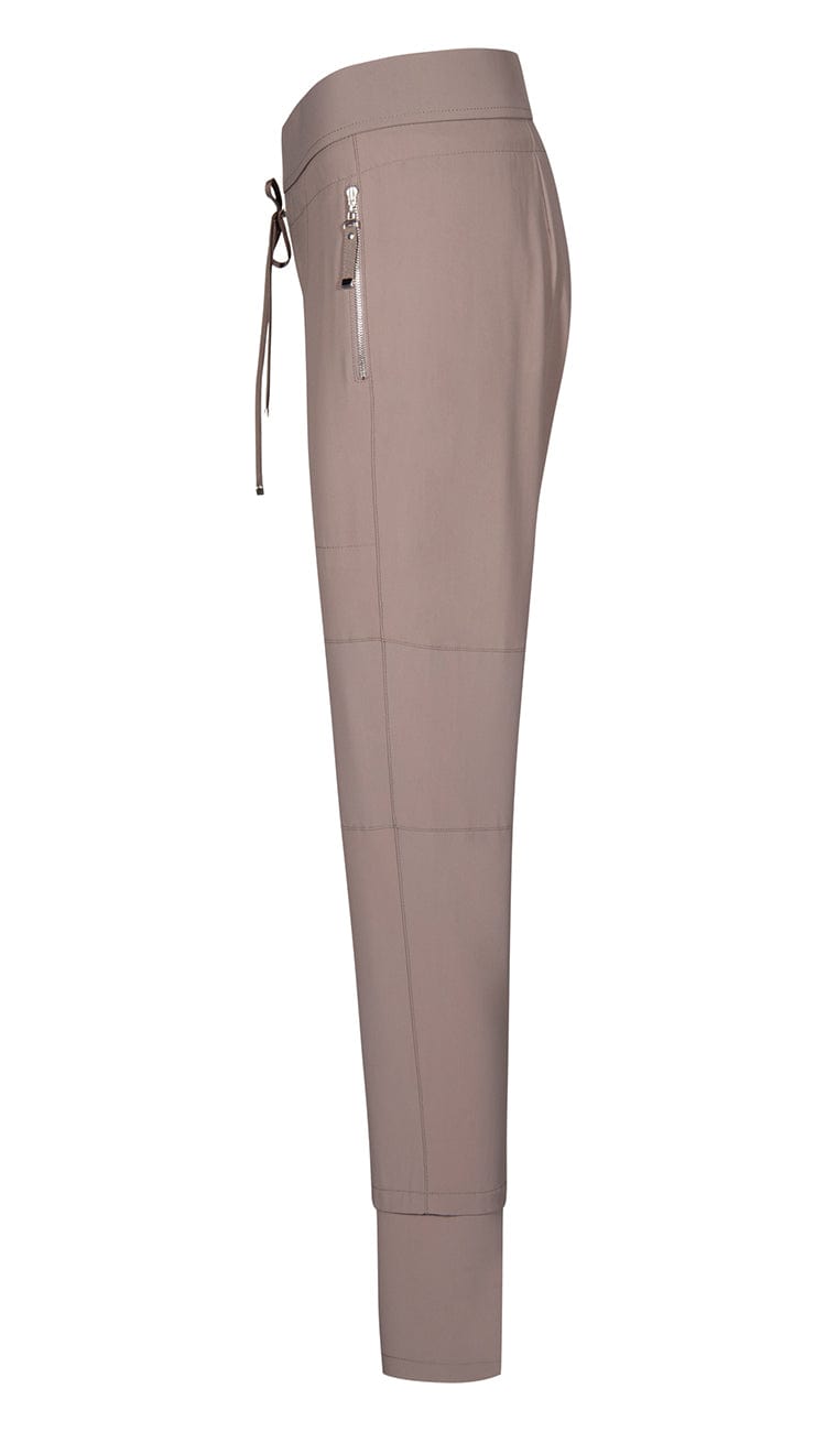 Raffaello Rossi Candy Pant in taupe, women’s slim jogger pant with drawstring waist and zip pockets - side view