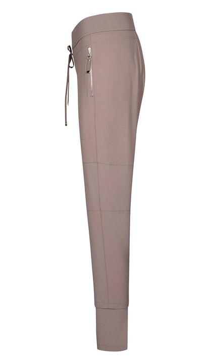 Raffaello Rossi Candy Pant in taupe, women’s slim jogger pant with drawstring waist and zip pockets - side view