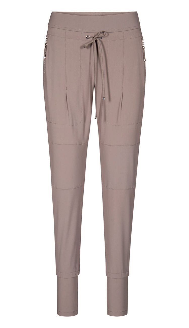 Raffaello Rossi Candy Pant in taupe, women’s slim jogger pant with drawstring waist and zip pockets