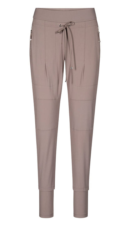 Raffaello Rossi Candy Pant in taupe, women’s slim jogger pant with drawstring waist and zip pockets