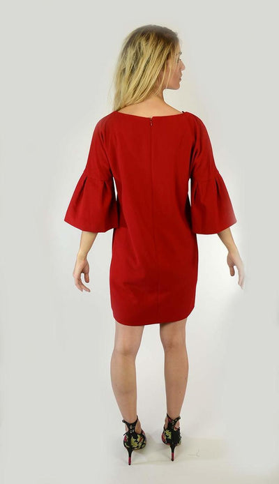Bell-Sleeve Shift Dress- Venetian Red