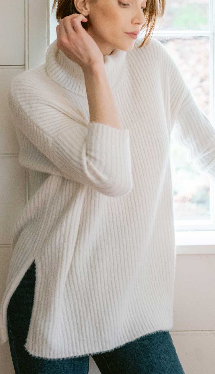mersea chalet ribbed cowel neck sweater in white