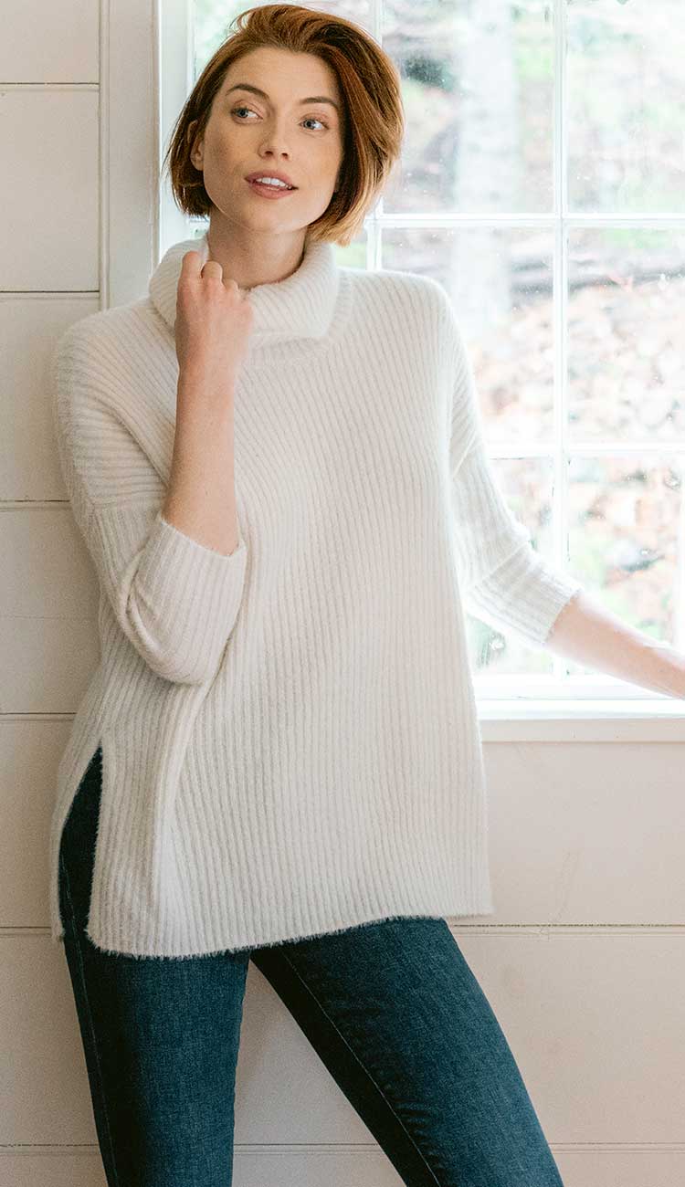 mersea chalet ribbed cowel neck sweater in white