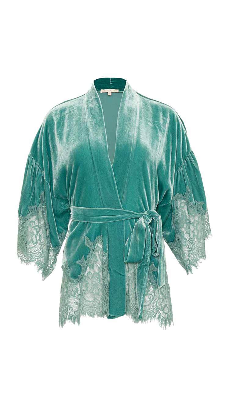 Oil Blue Velvet Coco Lace Kimono by Gold Hawk