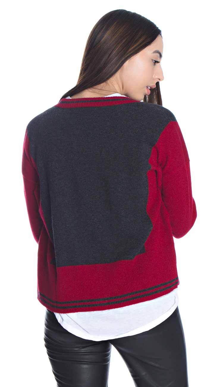 Two Tone V-Neck Cashmere Cardigan by Autumn Cashmere back view