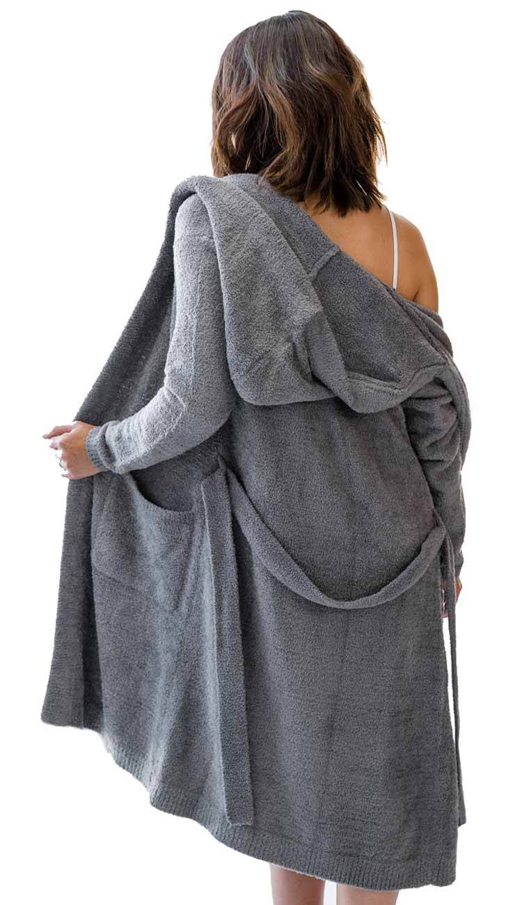 Dolce Hoodie Cover Up Robe in Charcoal Chenille by Little Giraffe back view