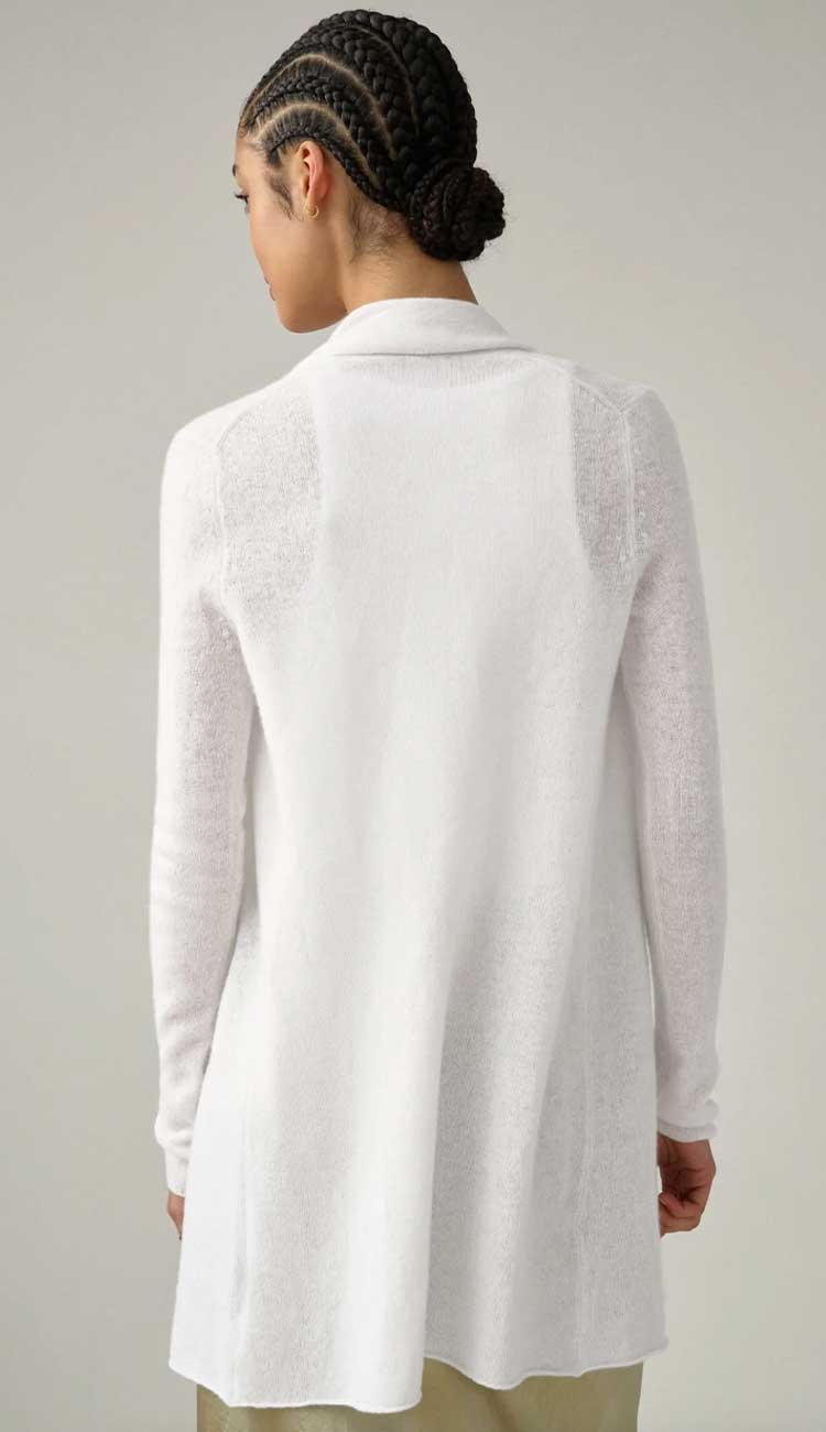 white and warren trapeze cardigan in soft white. The perfect year round cardigan - Paula & Chlo - back view