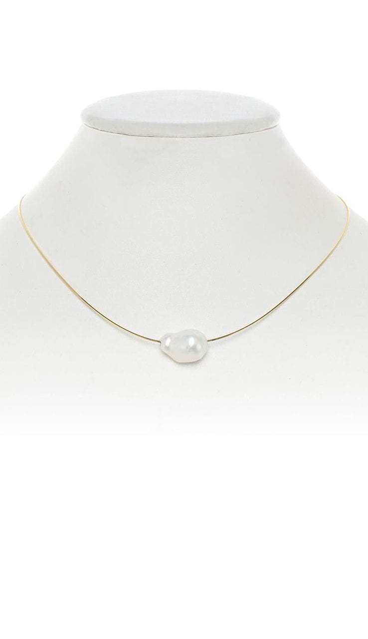 Baroque Pearl Choker Necklace - White  on Gold