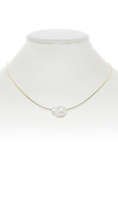 Baroque Pearl Choker Necklace - White  on Gold