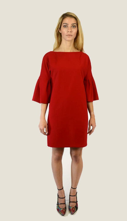 Bell-Sleeve Shift Dress- Venetian Red