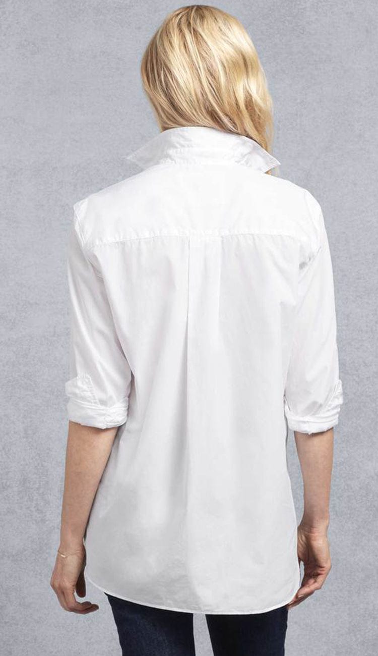 Joedy super fine poplin white button down shirt back view frank and eileen
