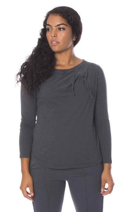 knot long sleeve cotton cashmere shirt in charcoal by garbe luxe 
