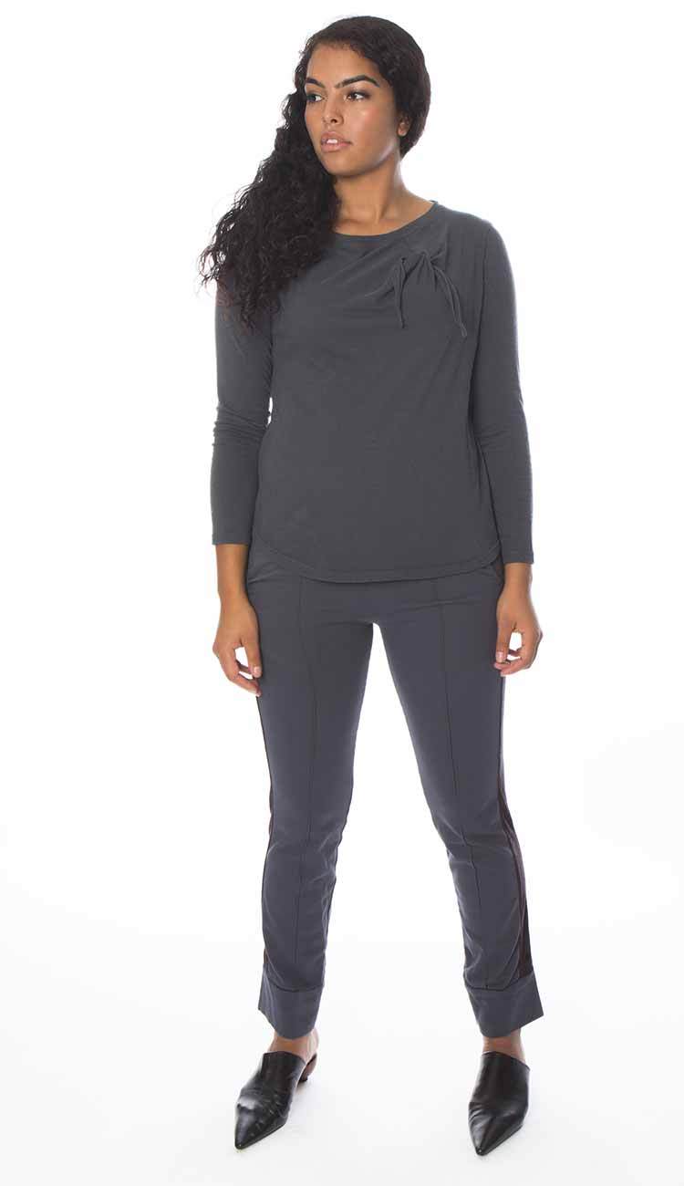 knot long sleeve shirt in charcoal cotton cashmere by garbe luxe full view