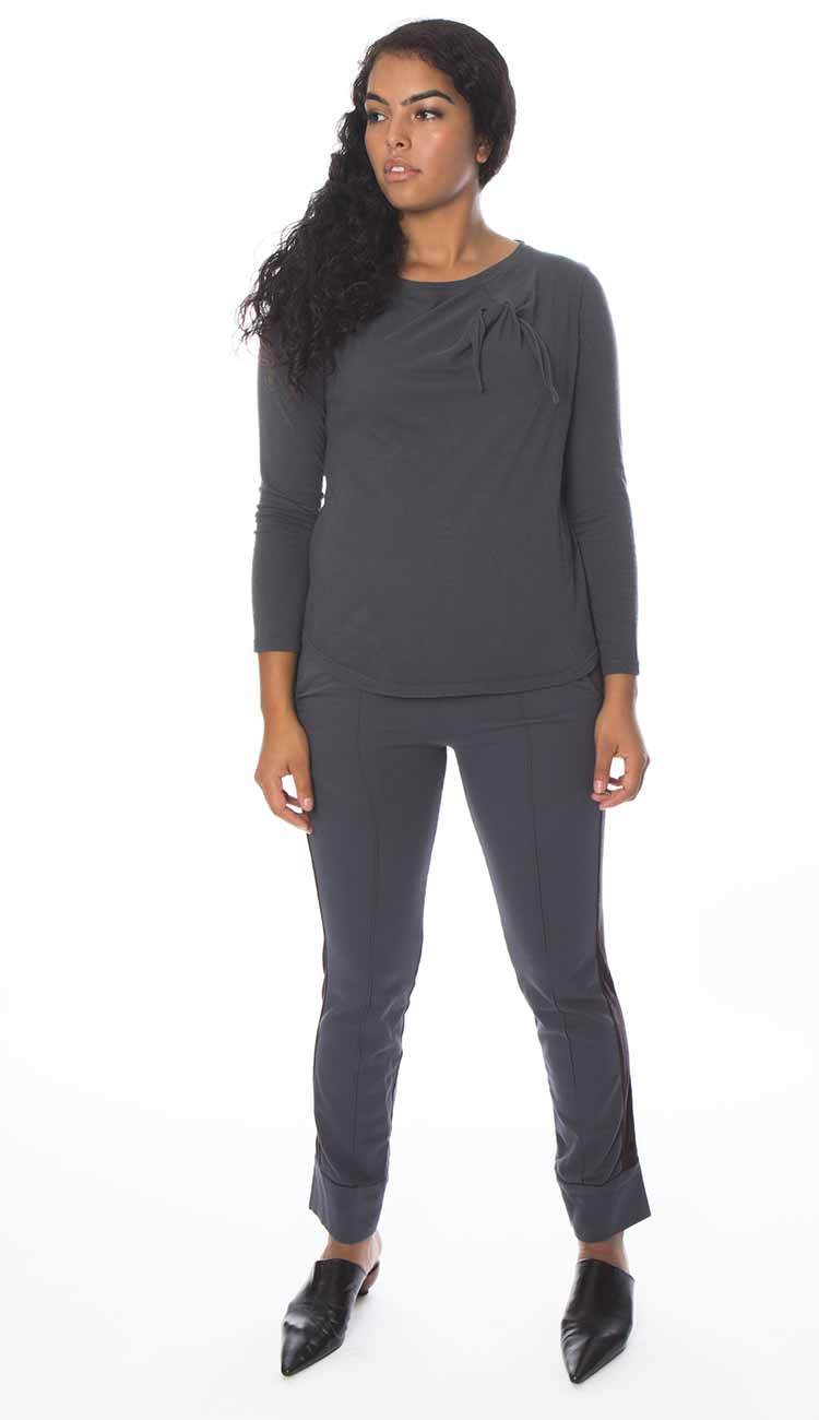 garbe luxe tie shirt over matching grey pants