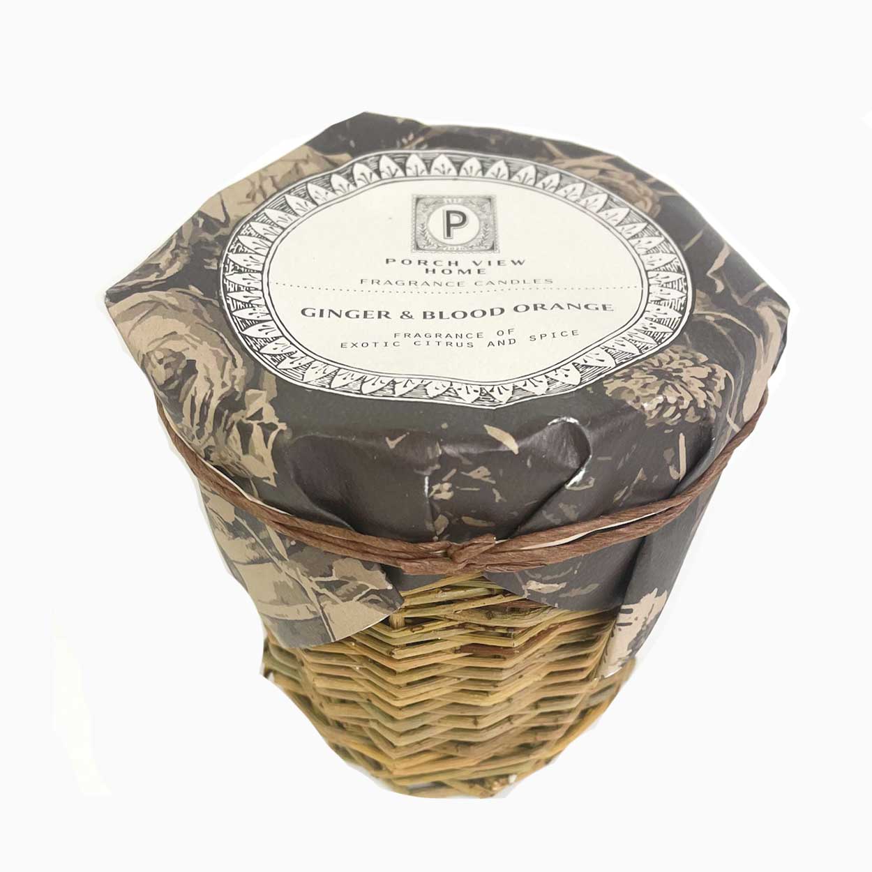 ginger blood orange candle with French wicker vessel - paula and chlo