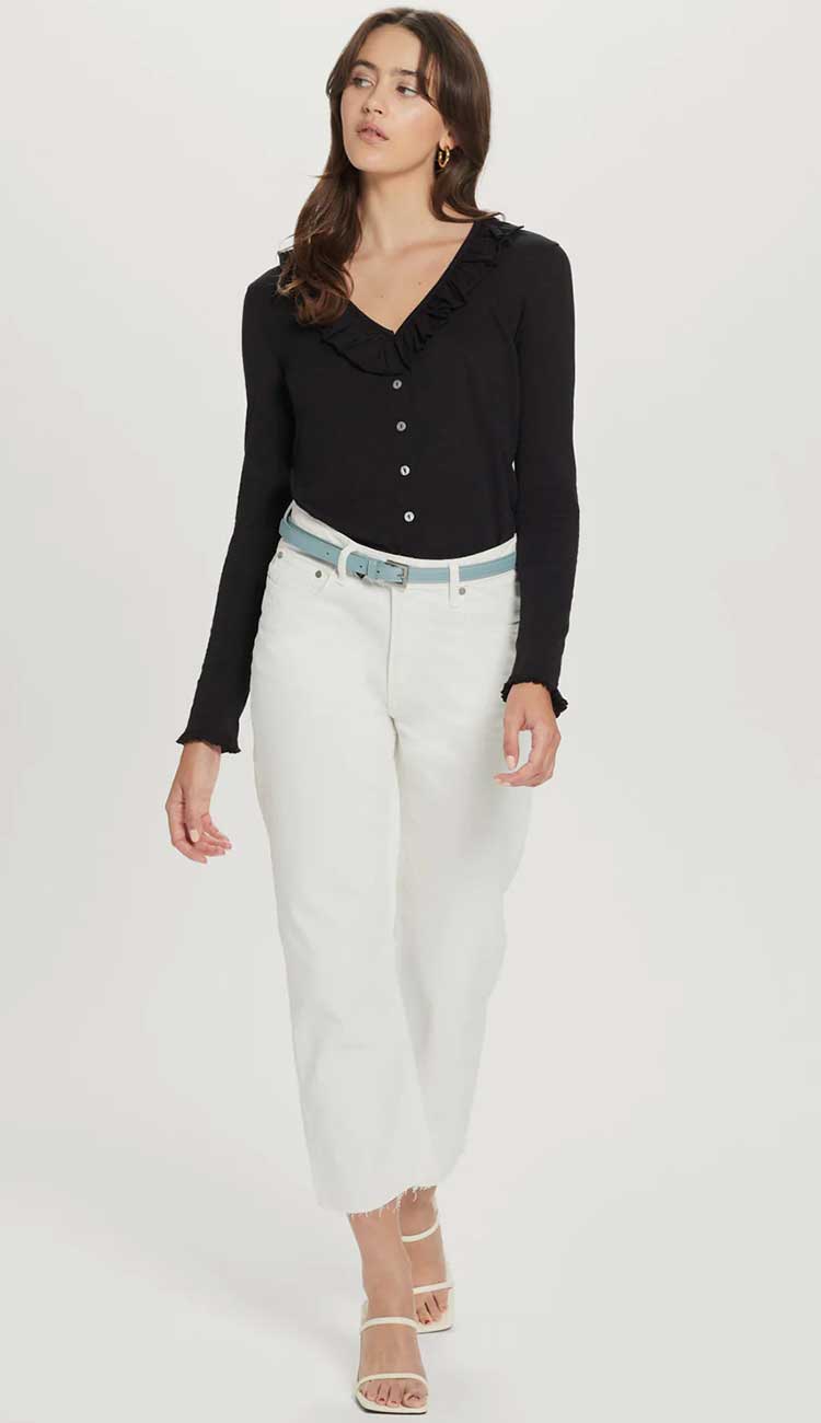 Amour ruffle shirt in black by Goldie full frontal view - paula and chlo
