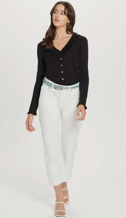 Amour ruffle shirt in black by Goldie full frontal view - paula and chlo