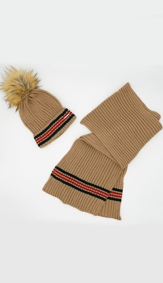 guccee-esque hat and scarf set beige paula and chlo