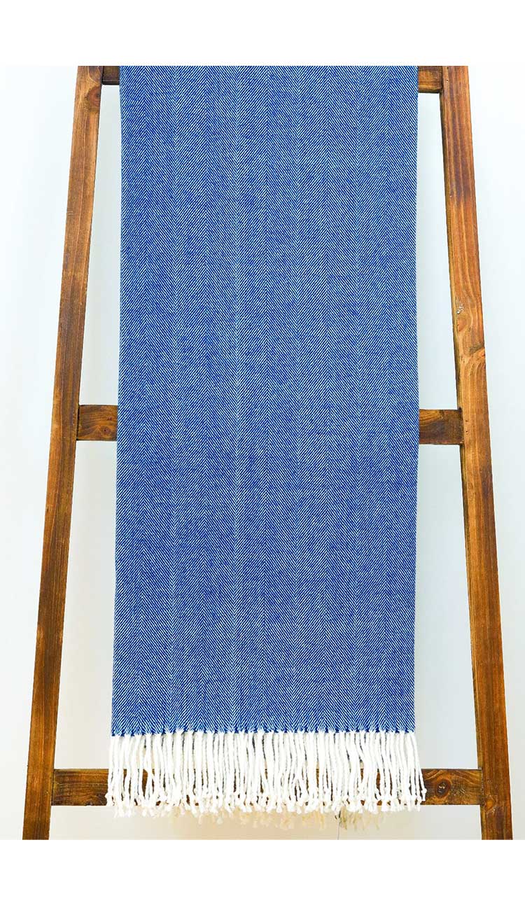 Harbor BlueAdirondack Herringbone Woven Throw - Paula & Chlo