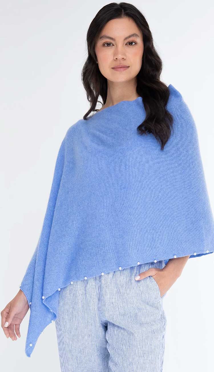 Horizon blue pearl trim topper by Alashan Cashmere - Paula & Chlo.