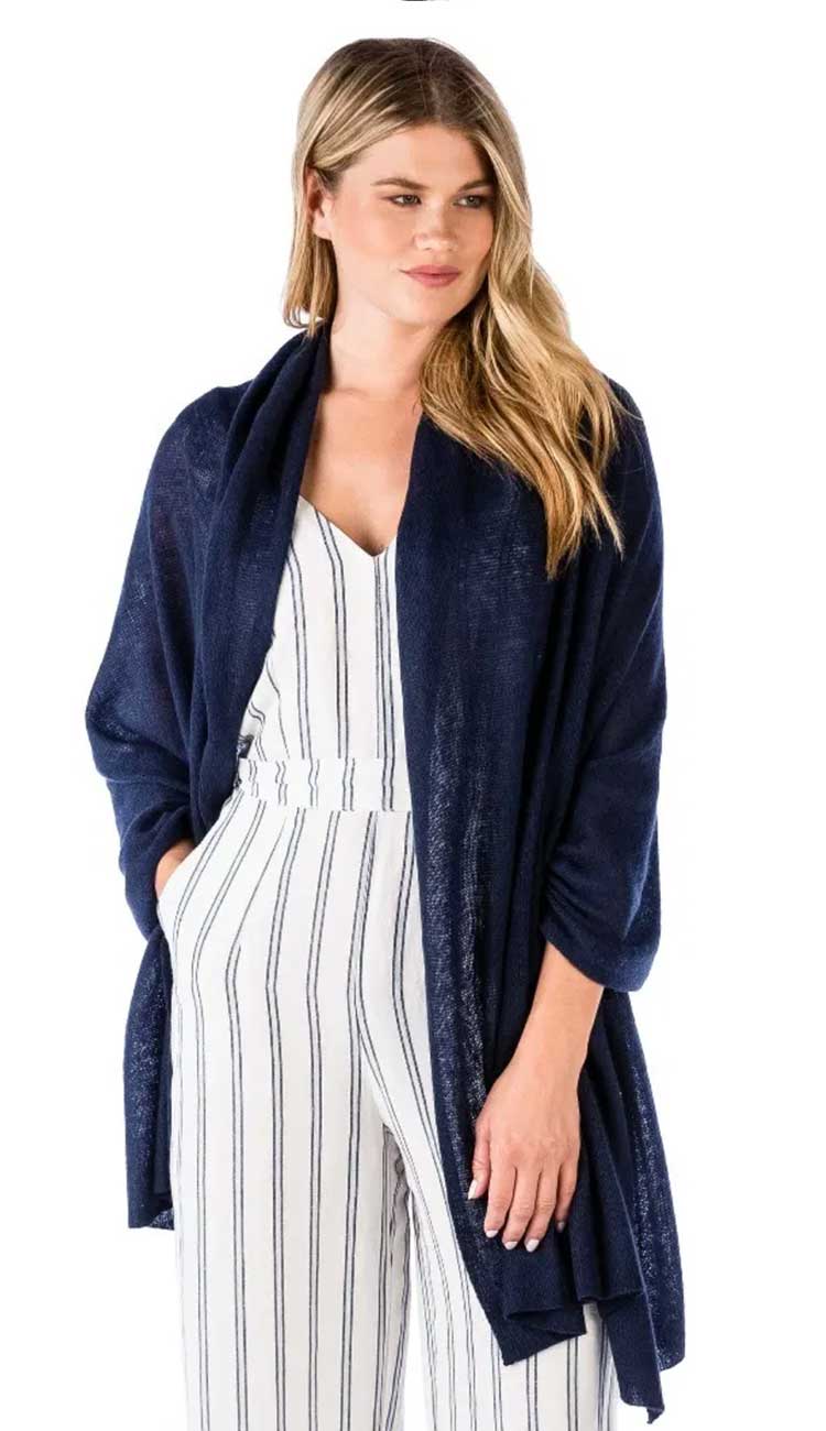 100% cashmere breezy travel wrap by Alashan in Indigo - Paula & Chlo