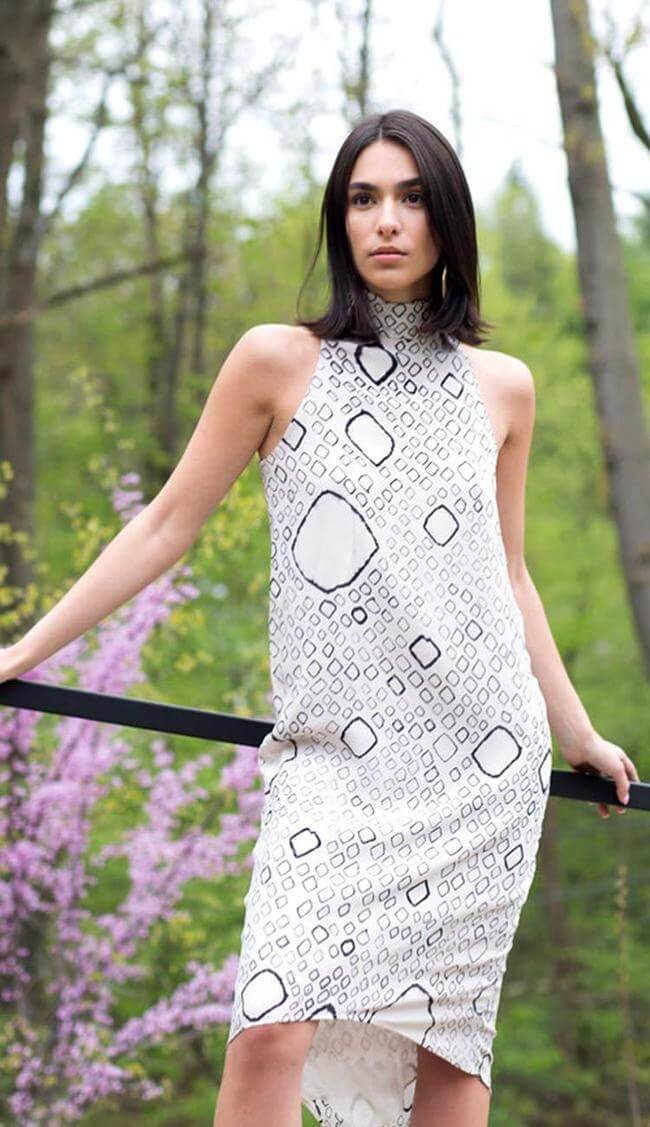 lara siegal dress with geometric pattern