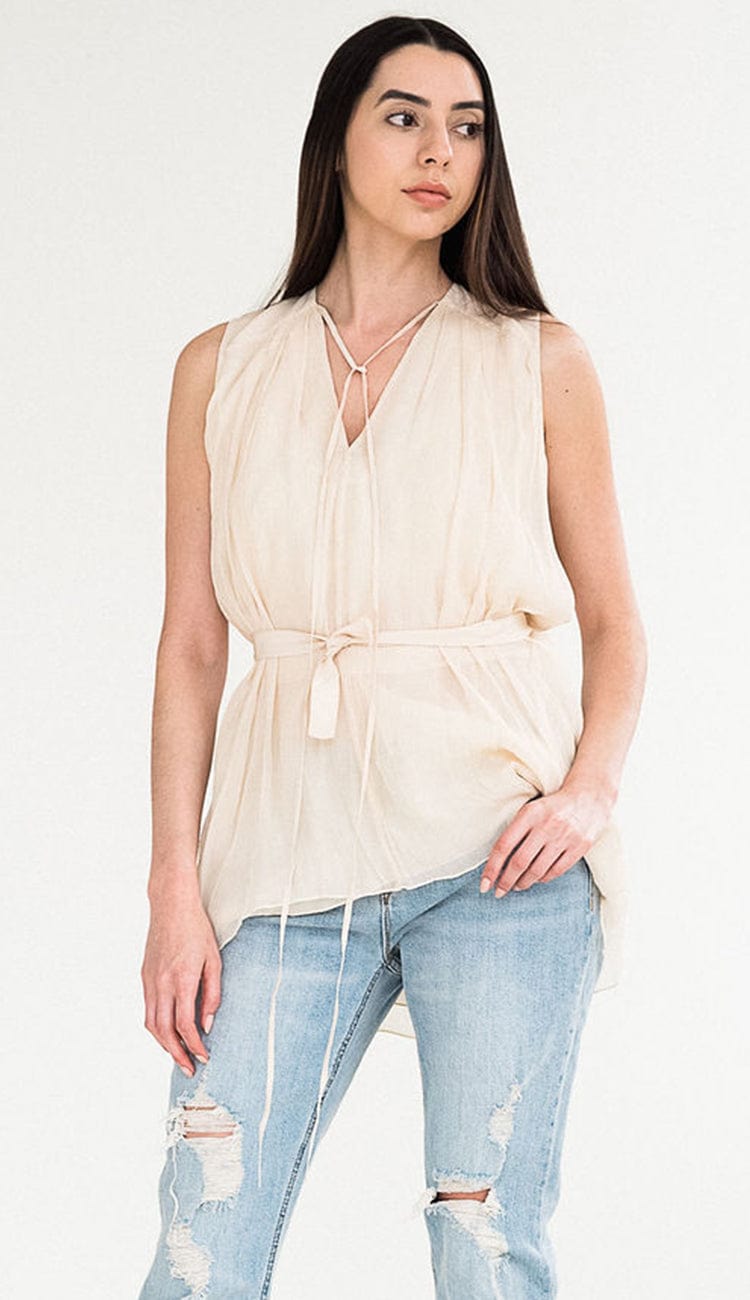 sleeveless silk tank by laural siegel front view