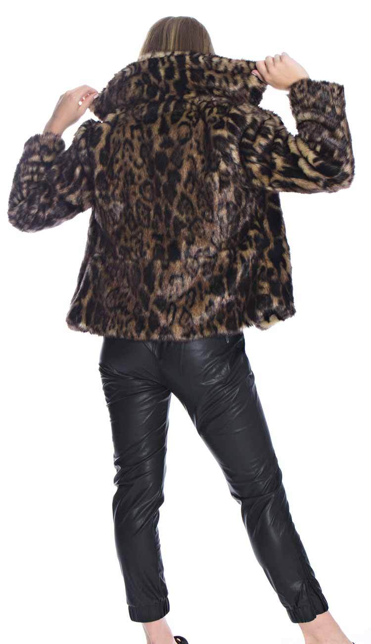 leopard print fur jacket back view