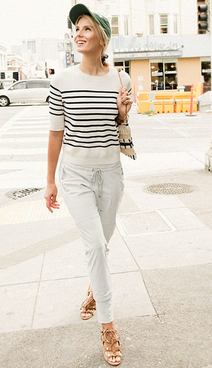 Raffaello Rossi Candy Pant in light gray, women’s slim jogger pant with drawstring waist and zip pockets