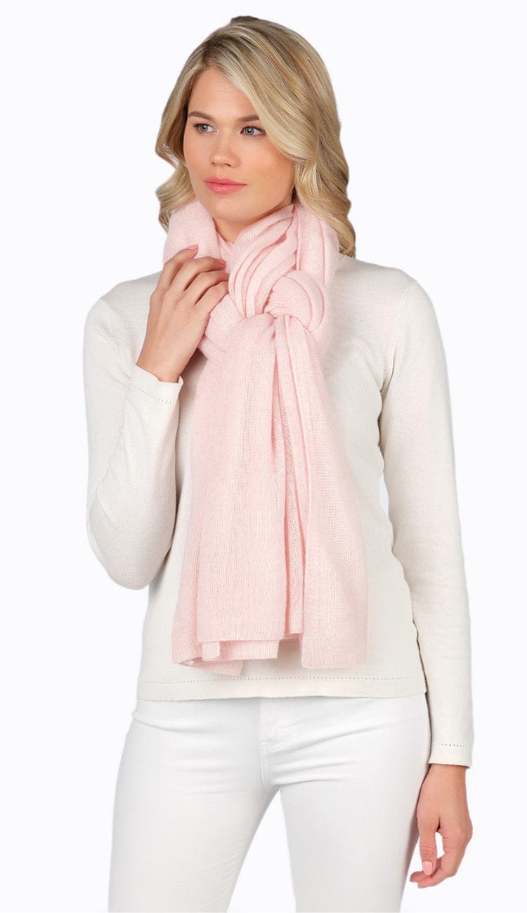 light weight travel wrap tied as a scarf pink - claudia nichole