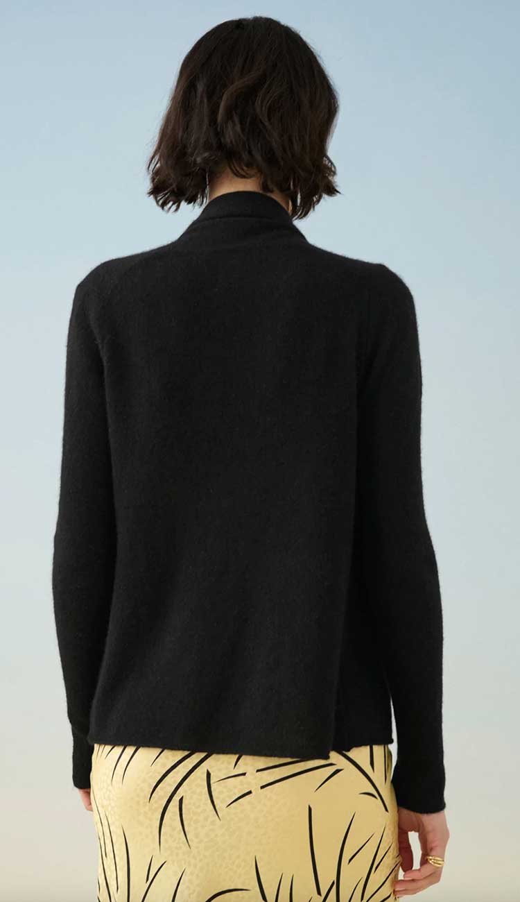 White and Warren essential cashmere mini trapeze cardigan in black - back view - Paula & Chlo