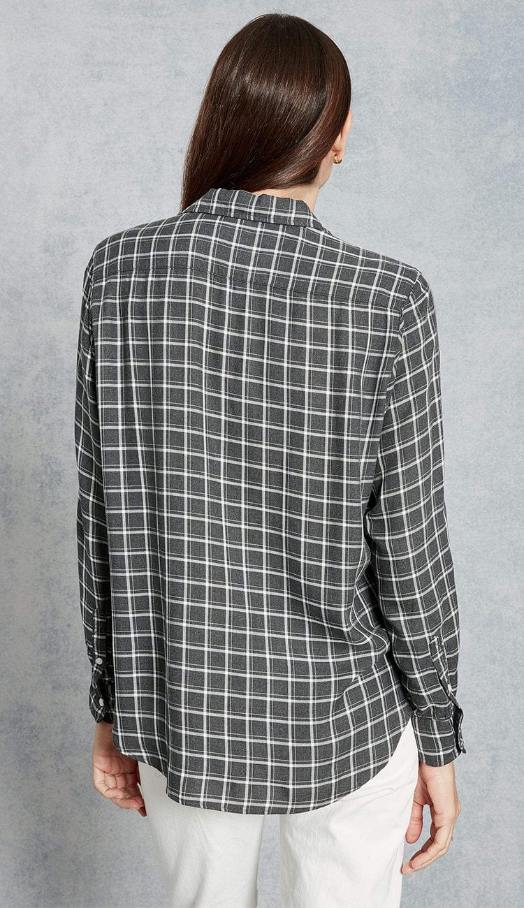 eileen model windowpane check charcoal frank and eileen button down shirt back view
