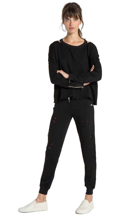 Nikki Deconstructed sweatpant by philanthropy in black cat