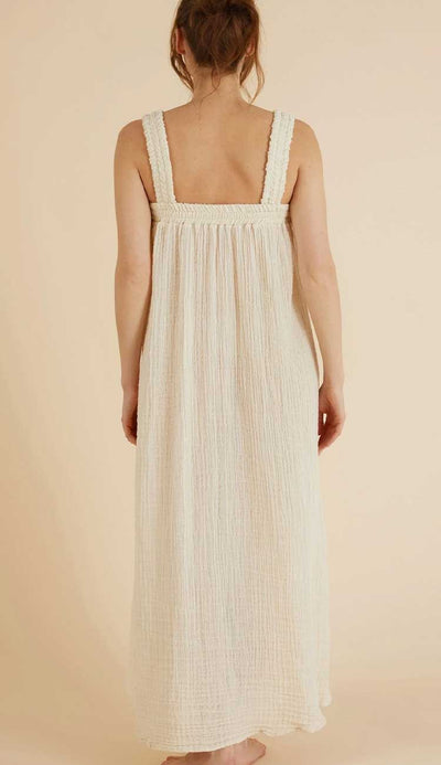 Noa Maxi Dress by the Handloom Los Angeles done in natural cotton with a touch of gold - Paula & Chlo - Back view